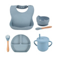 Tasse à dîner bavoir cadeau d&#39;alimentation fourchette de sevrage cuillère silicone enfants aspiration bébé assiette et bol ensemble